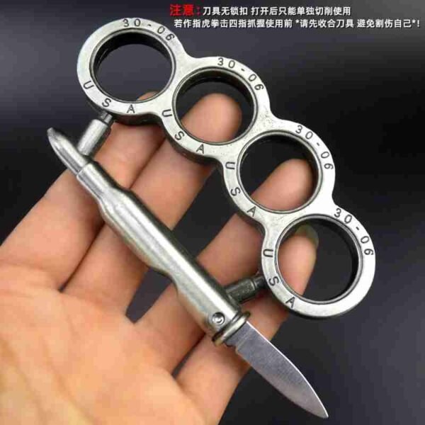 With knife bullet head hand buckle fist ring iron supporter fight martial arts iron four-finger ring finger tiger fist buckle defense life-saving equipment