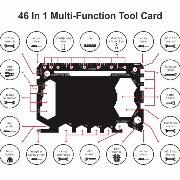 1 Pc Multi Tool Card 46 in 1 Pocket EDC Tool Outdoor Camping Multitool Accessories Stainless Steel Perfect for Men Father Gifts