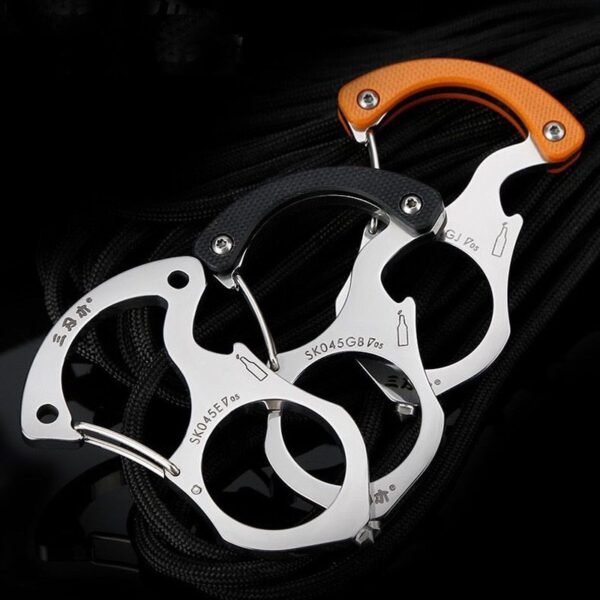 Carabiner Gadgets Brass Knuckles Tactical Survival Rings Multi-Functional Self Defense Tool EDC Keychain Protector Bottle Opener